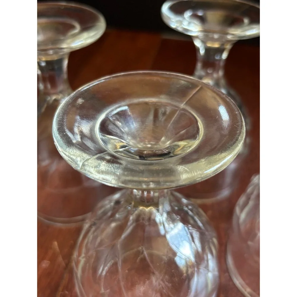 Vintage Clear Glass Stemmed Goblets Set of 4 Paneled Thumbprint Water Wine 4.5